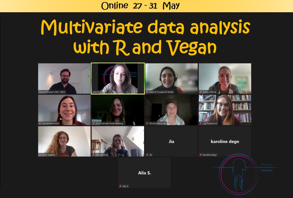 Physalia-courses@ONLINE (@physacourses) on Twitter photo Diving into #statistics in general, and specifically into multivariate data analysis this week, with <a href="/ucfagls/">Gavin Simpsom</a> this week has been an absolute privilege for us!🎓
Huge thanks to everyone who joined us (sorry we missed a few faces in the photo)
#DataScience #LearningJourney #rstats Diving into #statistics in general, and specifically into multivariate data analysis this week, with <a href="/ucfagls/">Gavin Simpsom</a> this week has been an absolute privilege for us!🎓
Huge thanks to everyone who joined us (sorry we missed a few faces in the photo)
#DataScience #LearningJourney #rstats