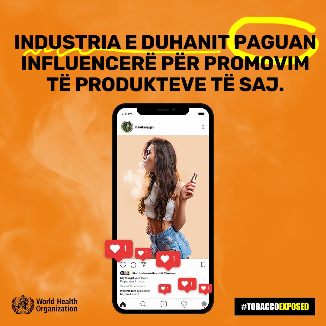 WHOAlbania's tweet photo. Mendoni para se të bëheni ndjekës! Disa influencues promovojnë axhendat e industrisë së duhanit. Bëni hulumtimet tuaja dhe zgjidhni shëndetin!

#TobaccoExposed #WNTOD2024 https://t.co/D7xxfKBAke
