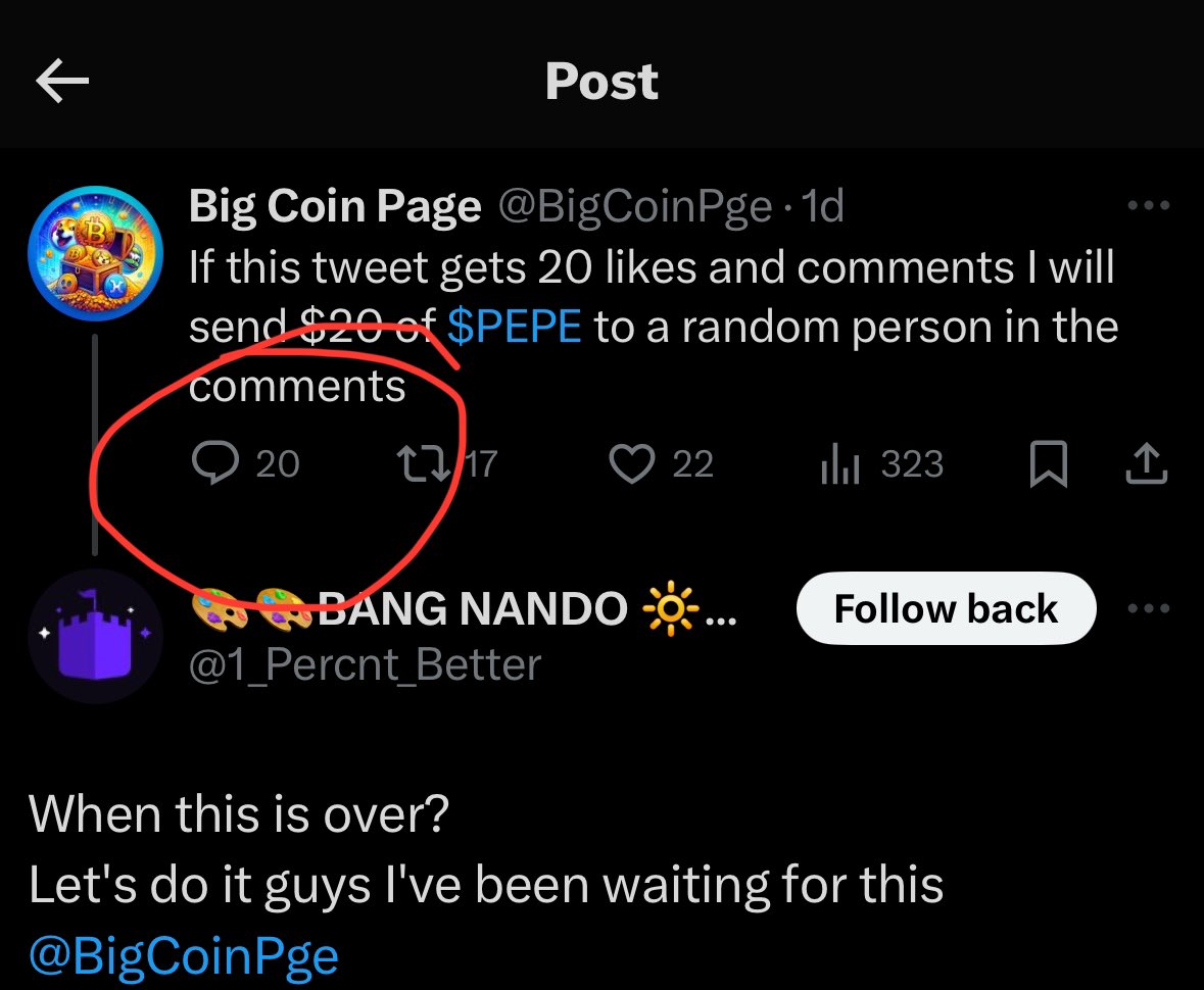 BigCoinPge's tweet photo. @1_Percnt_Better Sooooon. These 20 comments are not from unique users so we just need a few more https://t.co/2ilYFP0Fgl