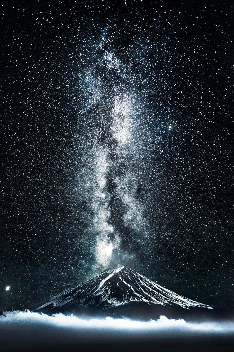 Mount Fuji with an eruption of stars