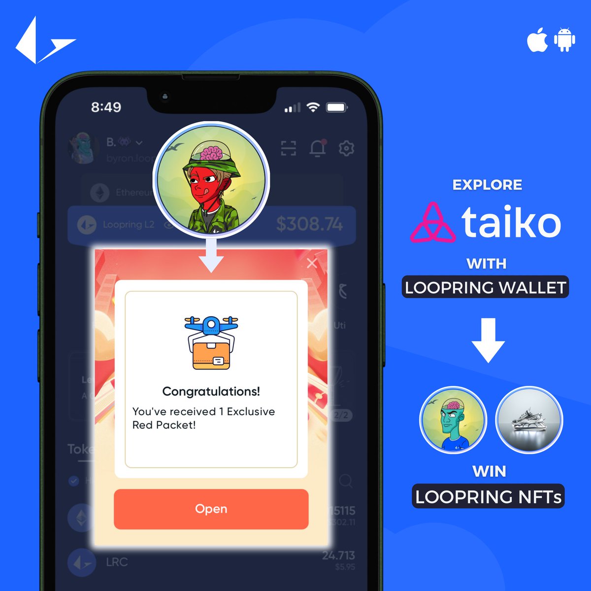 gm <a href="/taikoxyz/">Taiko.eth 🥁</a> testers💙

It's Friday - which means it's time for more Red Packet NFT giveaways🧧

If you have a @LoopringWallet and have been testing Taiko A6/A7 testnets - you've just received an exclusive Red Packet containing Loophead #5437

You can also now find out if you won