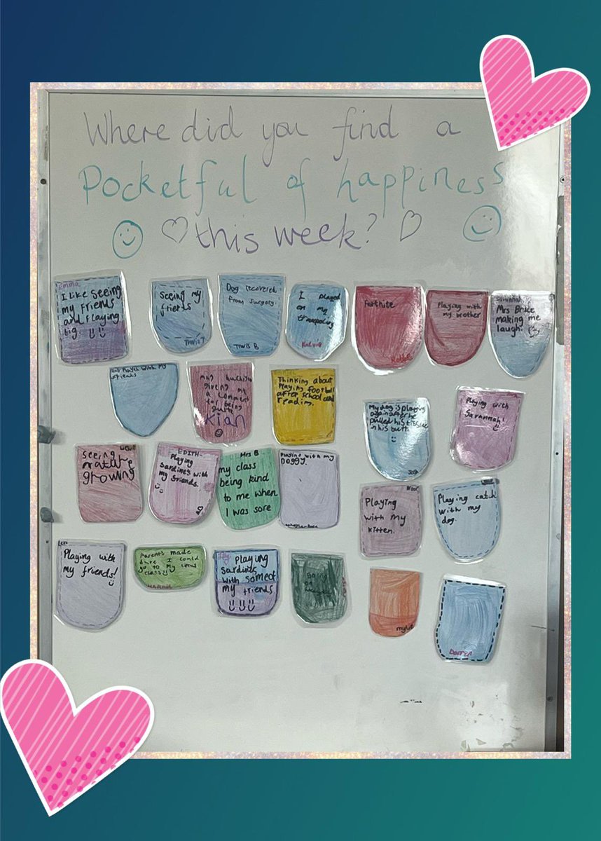 Inspired by @RichardEGrant Primary 5 have created our own wall of pockets to fill with happiness. We thought of all the small moments this week that made us smile.