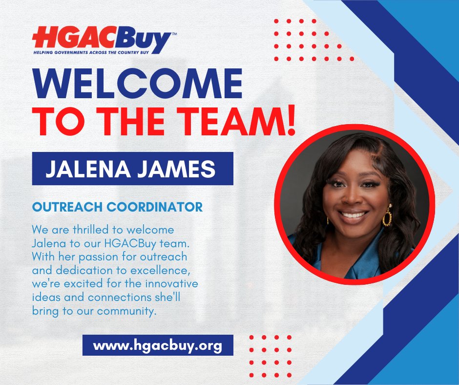 Meet the newest addition to our team, Jalena James, our Outreach Coordinator for HGACBuy. With her passion for outreach and dedication to excellence, we're excited for the innovative ideas and she'll bring to our community. Welcome, Jalena!
#CooperativePurchasing
