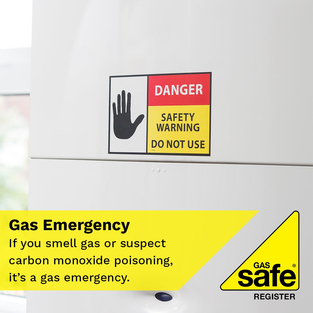 GasSafeRegister's tweet image. If you smell gas or suspect CO poisoning, it&apos;s a gas emergency. Act quickly by turning off the gas supply, opening windows, evacuating the property, and contacting the Gas Emergency Helpline for your area. For more info, visit bit.ly/EmergencyGas. #GasSafe #SpringSafety