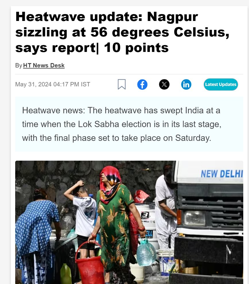 Nagpur India records a temperature of 56 degrees Celsius.

India among other things, is increasingly unsuitable for human habitation.