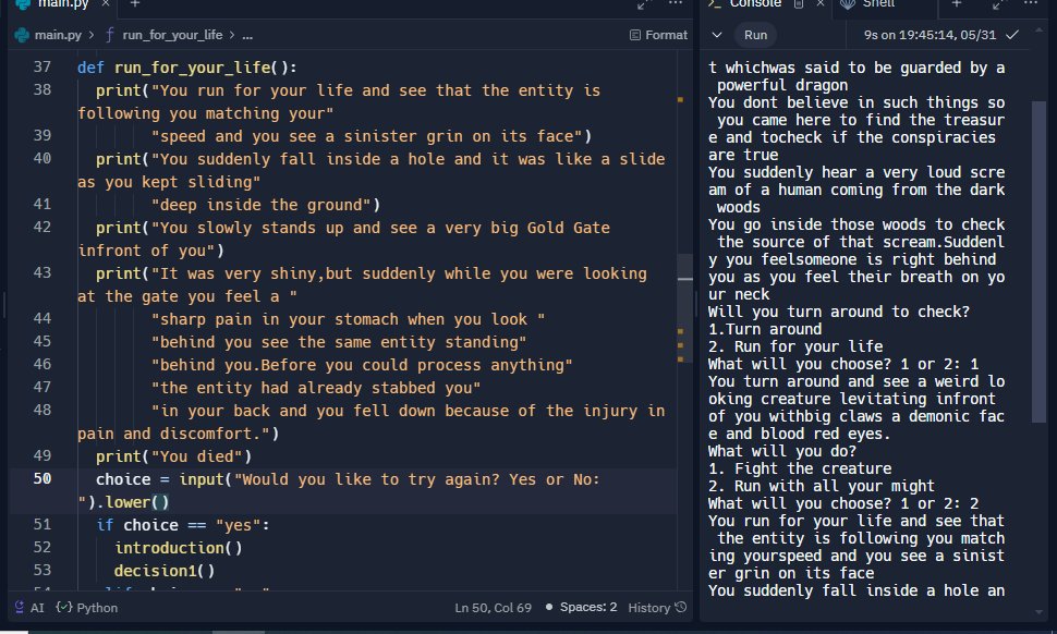 RohanDevZone's tweet image. So I have created this short text based adventure game in python. I didn&apos;t stretched the story too much ,just a short game because It would get more complex and I wanna focus on more interesting projects ill make and share it here. #Python #Programming #Game #pythongame #project
