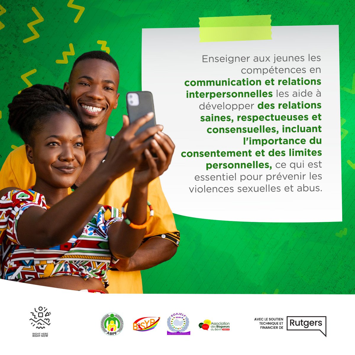 L'éducation des jeunes aux compétences en communication et relations interpersonnelles est cruciale pour leur développement. 

Cela les aide à forger des relations saines, respectueuses et consensuelles, en soulignant l'importance du consentement et des limites personnelles.