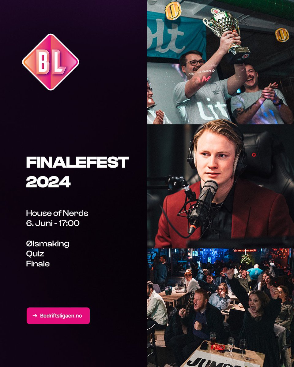 Bli med på sesongavslutningen av Bedriftsligaen på House of Nerds.

Det blir ølsmaking med Bryggeriet Cervisiam, Quiz, god stemning, og selvfølgelig finale mellom Sopra Steria og Intility i CS2!

Påmelding og informasjon 👇
presse.bedriftsligaen.no/program-sesong…