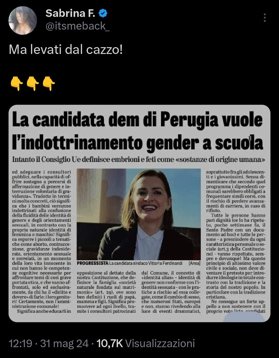 Sabrina,
che vanta attributi propri decisamente non in linea con la sua dottrina di genere è veramente ridicola 😁😁😁😁