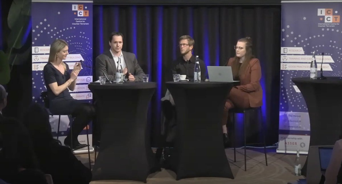 ISPK_org's tweet photo. [1] „Terrorismusabwehr in Zeiten der Unsicherheit“ war das Thema der #ICCTAnnualConference2024 des @ICCT_TheHague in Den Haag. Jannis Jost (ISPK) diskutierte mit Dr. Joana Cook (ICCT), Prof. Dr. Stephane Baele (UCLouvain) und Blyth Crawford (Moonshot) über die stabilisierenden &amp; https://t.co/1vw3TfL2u8
