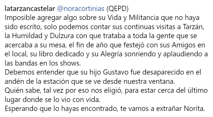 rparrottino's tweet photo. Esta historia sobre Nora Cortiñas del bodegón Tarzán, de Castelar, donde ella vivía. https://t.co/jiQ315psM4
