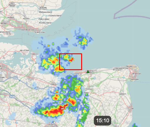 Seems to fit with the intensification of this shower near Whitstable