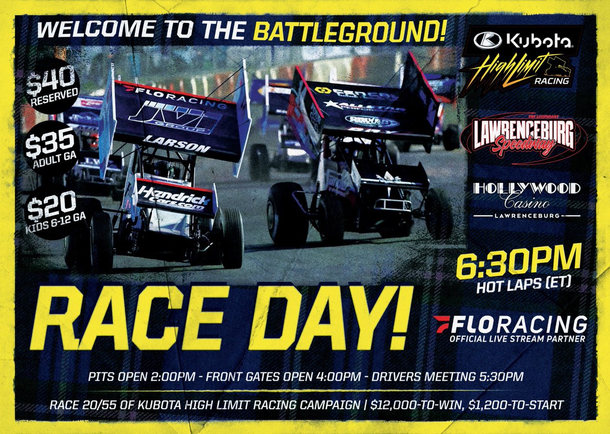 HighLimitRacing's tweet image. We’ve been waiting for this one. 🙌🏼

Sprint Car Racing’s best return to one of the most action-packed tracks on the schedule — Indiana’s @TheBurgSpeedway — for a $12,000/Win, $1,200/Start River Rage pres. by @HollywoodIND.

📺 FloRacing.com/HighLimit
🎟️ bit.ly/3x07aNW
