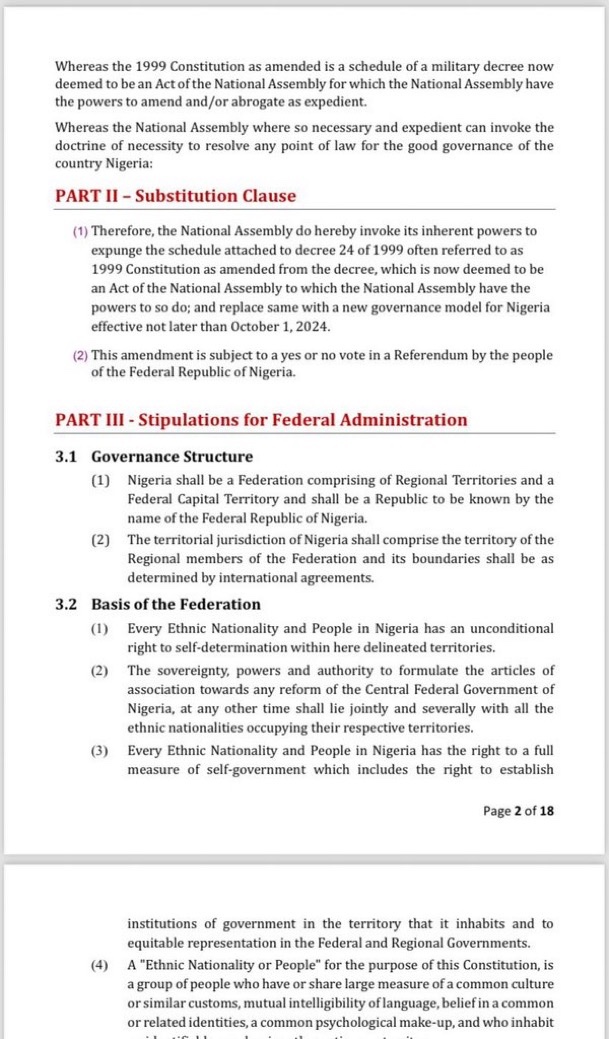 A bill proposing regional government in Nigeria is expected before October 1, 2024. Are you in support or not?