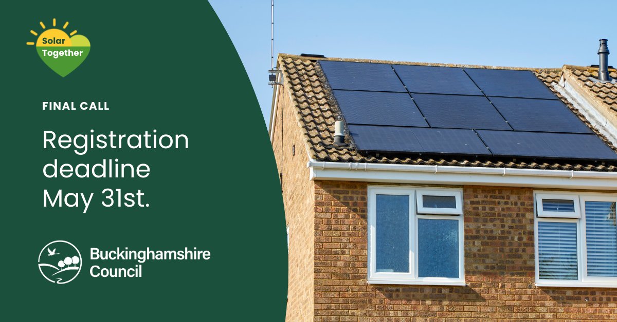Solar Together (@solartogetheruk) on Twitter photo šØ Save on solar PV systems through the Solar Together group buying scheme! ā Backed by <a href="/BucksCouncil/">Buckinghamshire Council</a>. Registration ends at midnight today!
With Solar Together, homeowners can save on solar panels and battery storage, and enjoy hassle-free installation.
Register online at šØ Save on solar PV systems through the Solar Together group buying scheme! ā Backed by <a href="/BucksCouncil/">Buckinghamshire Council</a>. Registration ends at midnight today!
With Solar Together, homeowners can save on solar panels and battery storage, and enjoy hassle-free installation.
Register online at