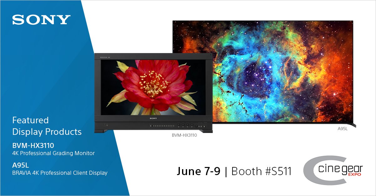#TeamSony is gearing up for next week's @CineGearExpo! If you’re attending, visit our booth to learn about Sony’s featured display products-the BVM-HX3110 4K Professional Grading Monitor, & A95L BRAVIA 4K Professional Client Display: bit.ly/3OOCNB6 #2024CineGearExpoLA