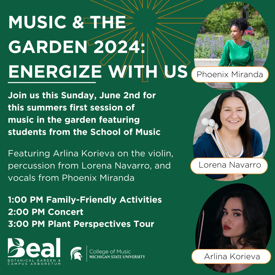 Join us this Sunday for the first Music & the Garden of the season! We are very excited to host this concert series in collaboration with @MusicMSU, featuring their talented students. We hope to see you there!

#MSU #EastLansing #eastlansingmi #MichiganState #michiganstate