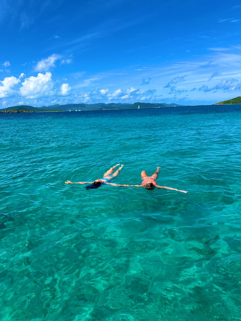 Fox35Amy's tweet photo. The fam swimming up to Sandy Spit in the British Virgin Islands. Corona beer commercials are filmed here! Breathtaking! 🏝️ #familyvaca #VirginIslands https://t.co/l5r5xzd3sw