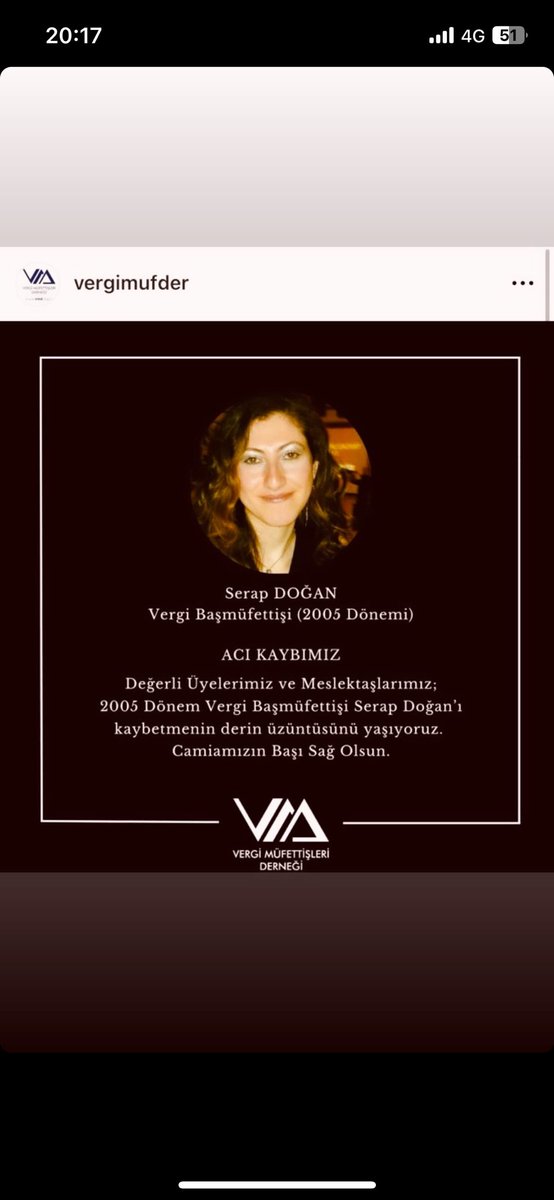 Değerli meslektaşımız Vergi Başmüfettişi Serap DOĞAN takıntılı bir sapık tarafından katledilmiştir. Çok üzüntülüyüz. Başta ailesi olmak üzere, vergi müfettişi camiasına sabırlar diliyorum. Mekanı cennet  olsun.