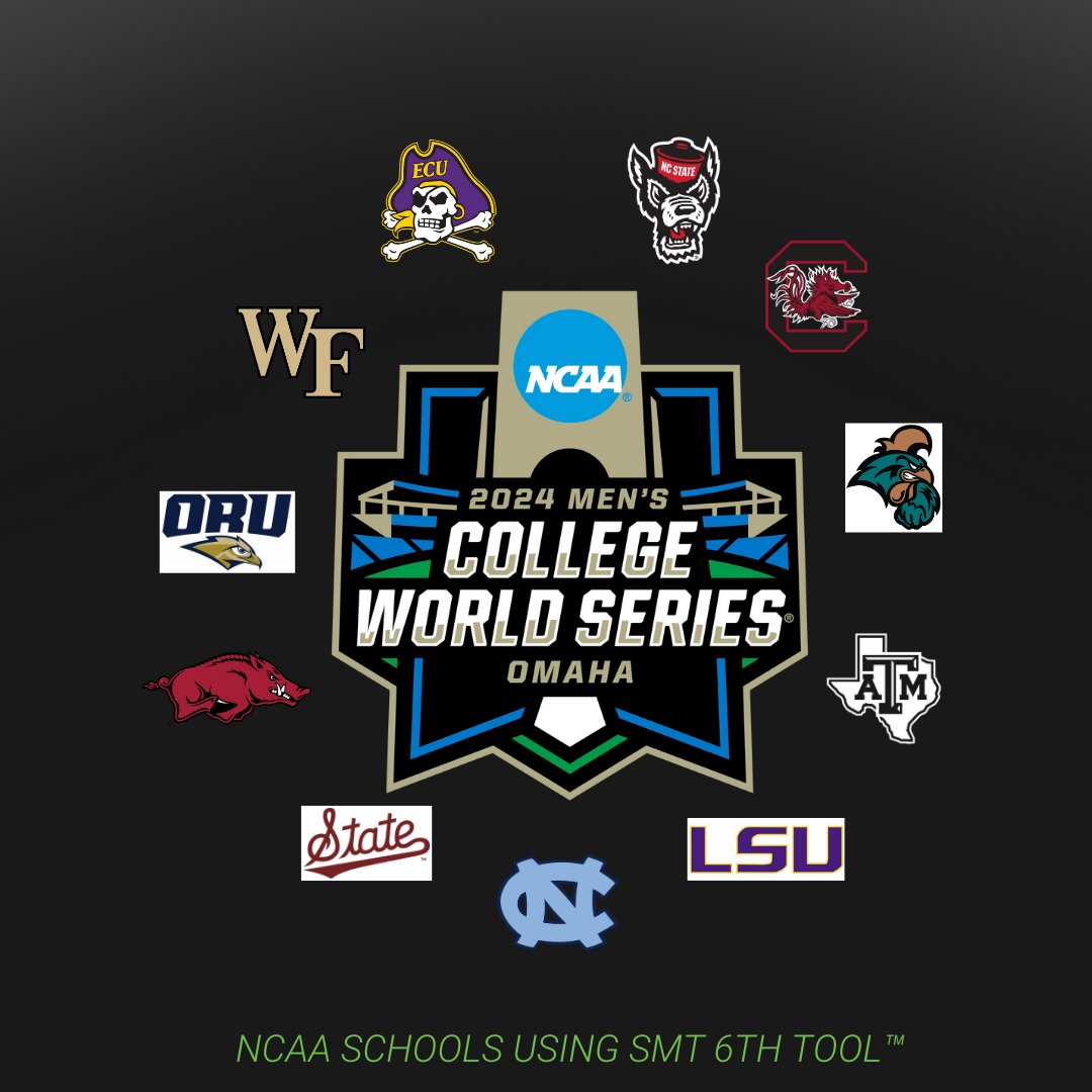 SMTlive's tweet photo. Congrats to our #6thTool schools now on the #RoadToOmaha! ⚾️📈🏆 

@NCStateBaseball 
@GamecockBasebll 
@CoastalBaseball 
@AggieBaseball 
@LSUbaseball 
@DiamondHeels 
@HailStateBB 
@RazorbackBSB 
@ORUBaseball 
@WakeBaseball 
@ECUBaseball 

#SMTChangingTheGame #MCWS #NCAABaseball https://t.co/hBY7sLHnur