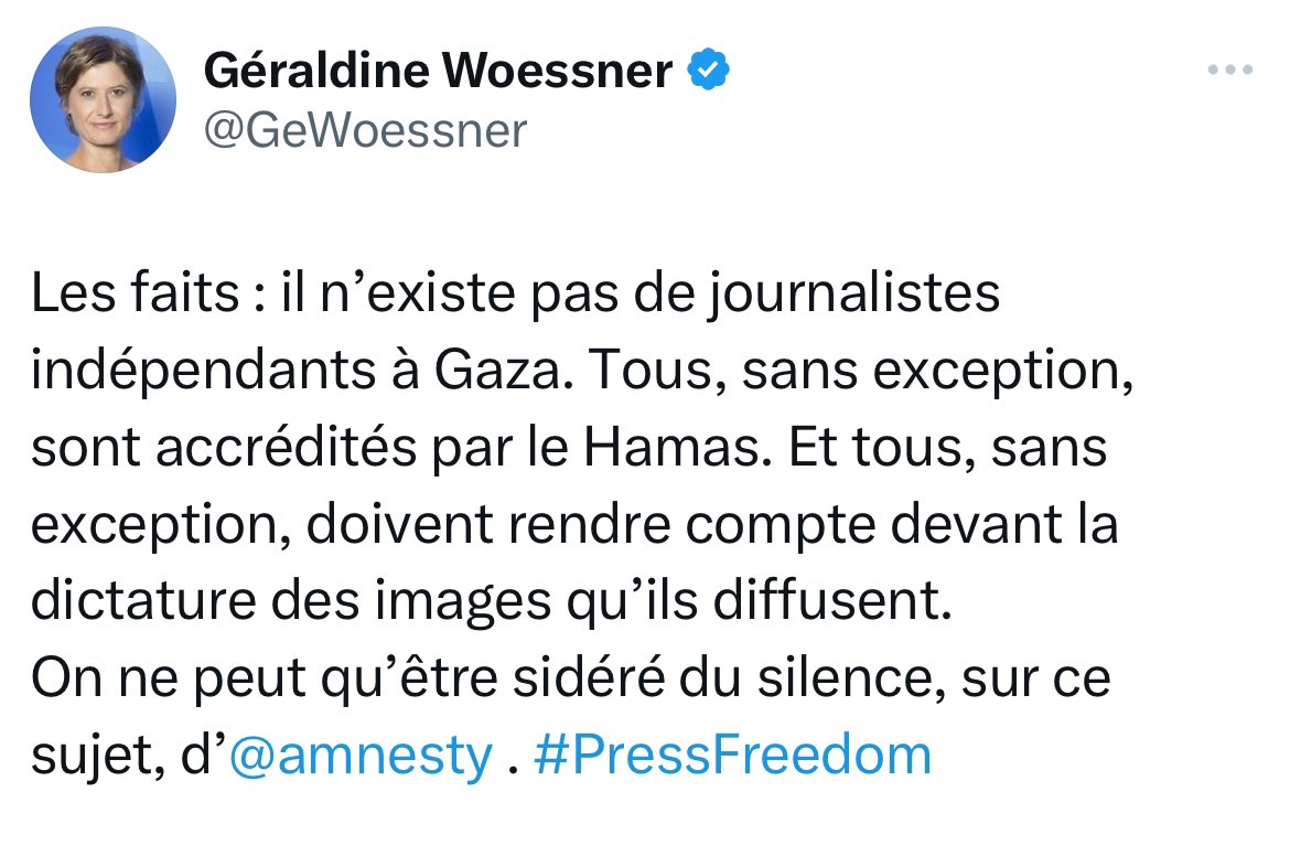 @RimaHas @LePoint L’honnêteté aurait voulu que vous ne dissimuliez pas le contexte de cette réponse : je déplorais l’absence de presse libre sous la férule du Hamas. Nous avons tous compris que cela ne vous gène aucunement…