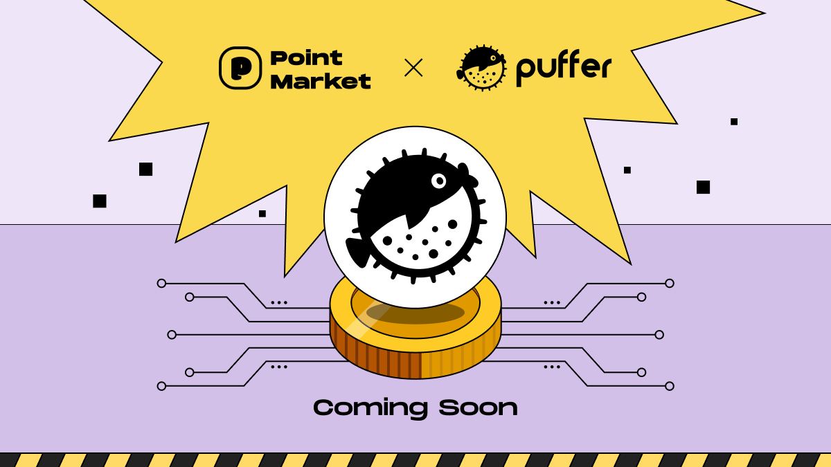 @pointmarket_now is excited to announce collaboration with <a href="/puffer_finance/">Puffer Finance 🐡</a>.

This integration with Puffer will create a point market for Puffer Points. 

👉👉** $POINT Giveaway ** 👈👈
✅ Follow Us  
📷 Like &amp; RT &amp; Tag 3 friends 
📝 Drop ERC20 address

🧵👇