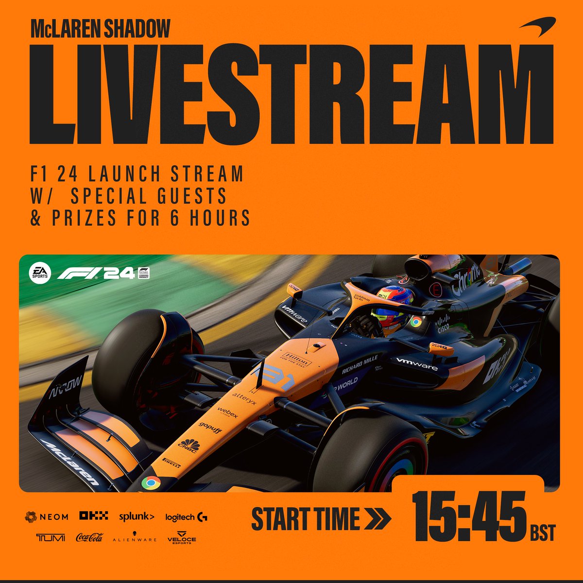 F124 Launch Day 🏁

McLaren Shadow special guests 🔥

ALL OF THE GIVEAWAYS 🎁

TUNE IN 👇
twitch.tv/mclarenshadow