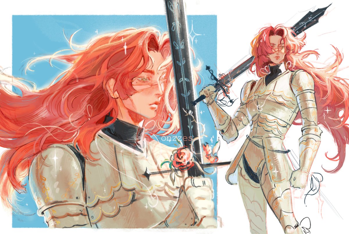 onzzes's tweet image. i miss drawing her....... my lesbian red haired knightwoman......