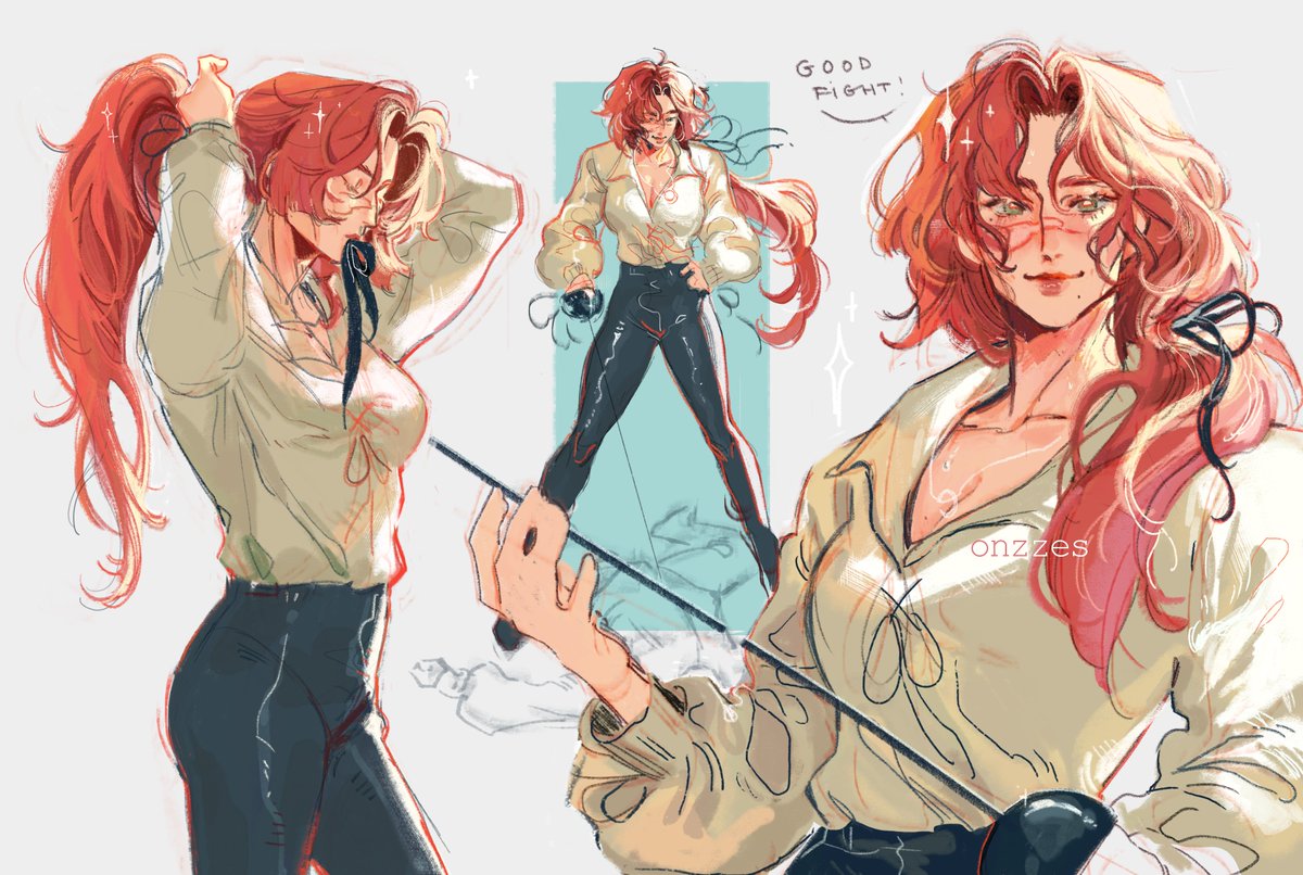 onzzes's tweet image. i miss drawing her....... my lesbian red haired knightwoman......