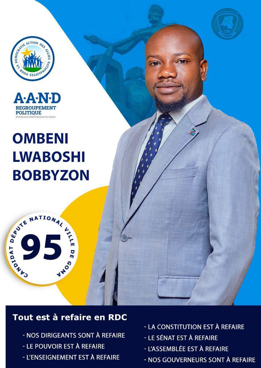 TOUT EST À REFAIRE EN RDC:

LE POUVOIR EST À REFAIRE

NOS DIRIGEANTS SONT À REFAIRE

LA CONSTITUTION EST À REFAIRE

LE SÉNAT EST À REFAIRE

L’ASSEMBLÉE EST A REFAIRE

L’ENSEIGNEMENT EST À REFAIRE

NOS GOUVERNEURS SONT À REFAIRE.

LA JUSTICE EST À REFAIRE.

L’ARMÉE EST À REFAIRE