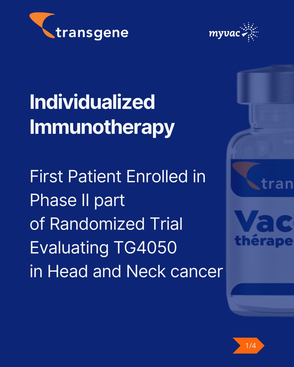 TransgeneSA's tweet image. 📢 #FirstPatient enrolled in Phase II part of Randomized Trial with #TG4050, our lead individualized #cancervaccine evaluated in Head and Neck #cancer. On the occasion of #ASCO2024, this breakthrough marks a further milestone for @TransgeneSA.
📰 PR 👉 shorturl.at/xAd4y