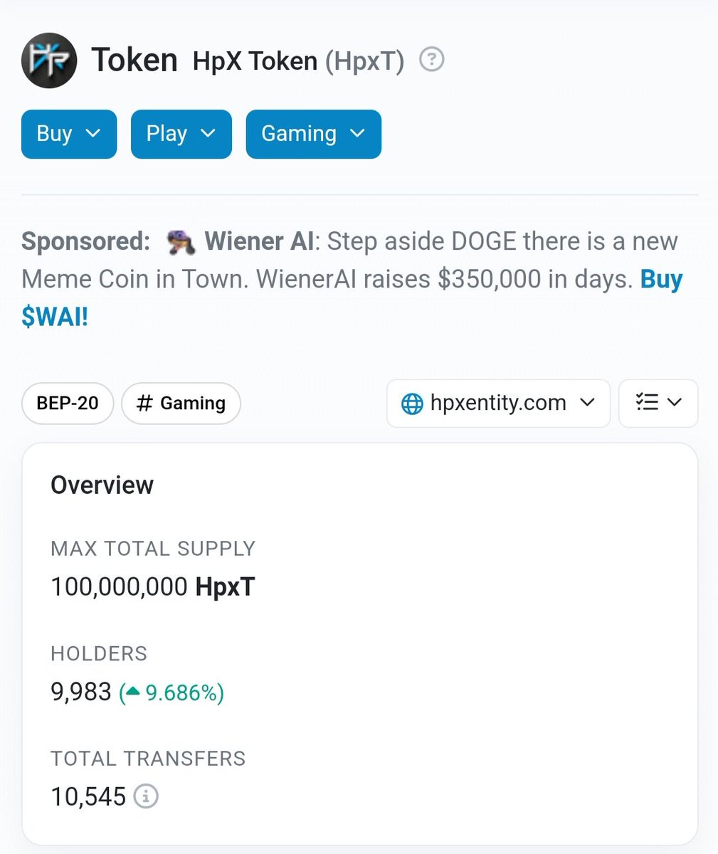 📢  Airdrop update 📢

We have officially completed the airdrop campaign by the deadline just as promised!

Only 17 more buyers needed until we hit 10,000 holders!!

#crypto #esports #airdrop $hpx #gaming #cryptocurrency #bscgem #bsc #bnb