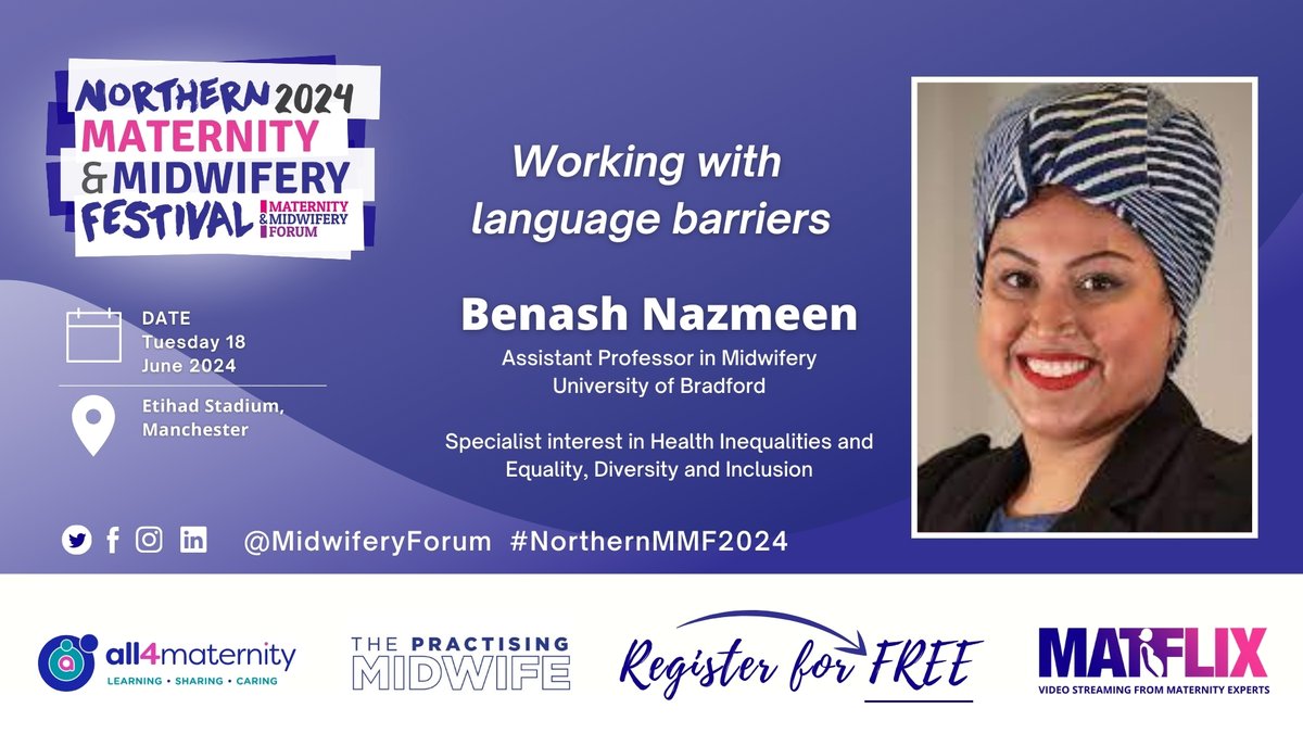 #NorthernMMF2024 - 18 June, Etihad Stadium, Manchester NEW SPEAKER ANNOUNCEMENT 🤩 @BenashNaz Sign up free: eventbrite.co.uk/e/675915640877 Programme: eur.cvent.me/5wrnK Partnered by @watchMATFLIX and @all4maternity