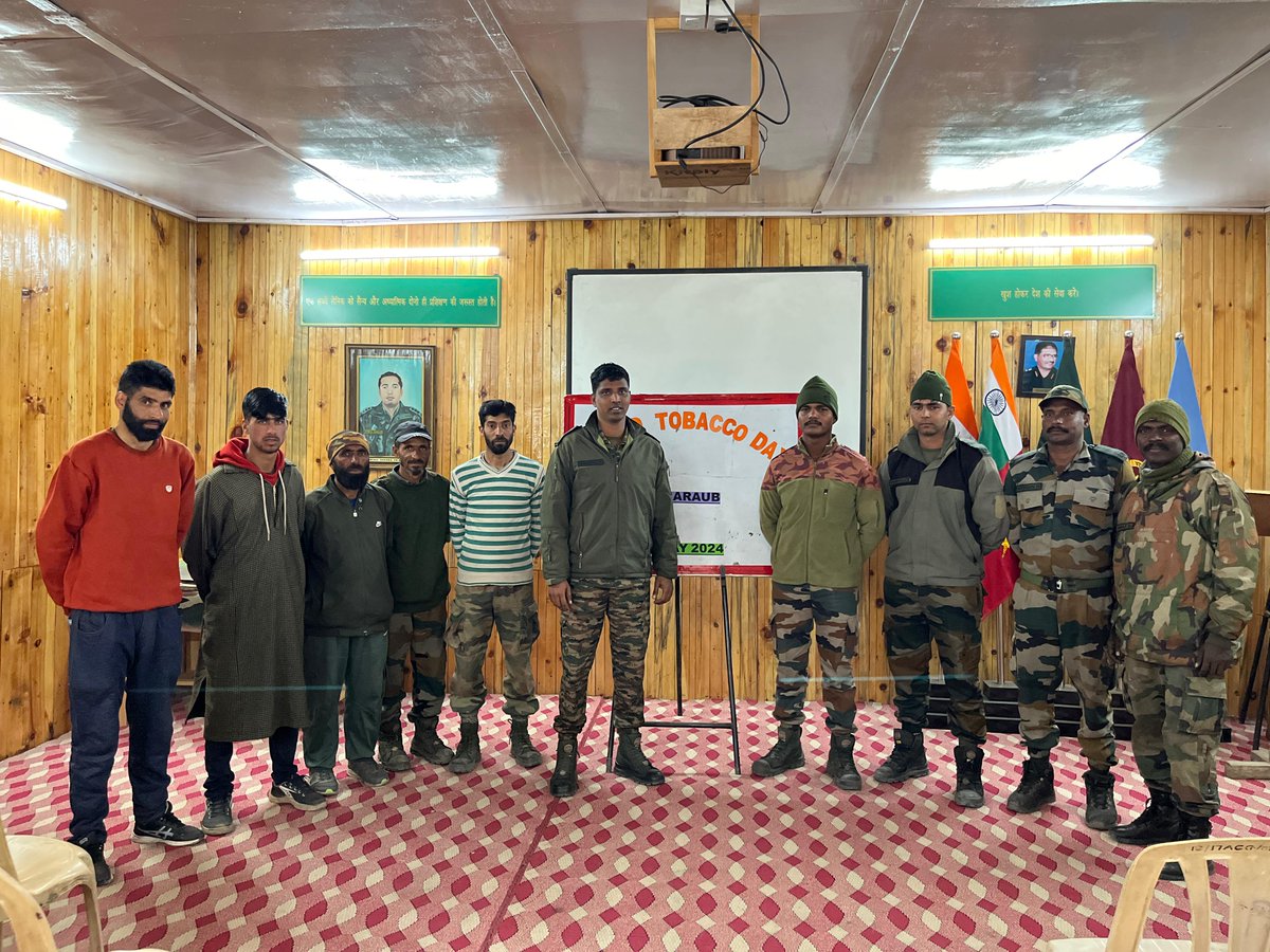 #IndianArmy organised a lecture on #WorldTobaccoDay at Upper Baraub, #Gurez to raise awareness about the dangers of tobacco use. This initiative aimed to educate military personnel & civilians about the health risks with tobacco consumption & promote a healthier lifestyle