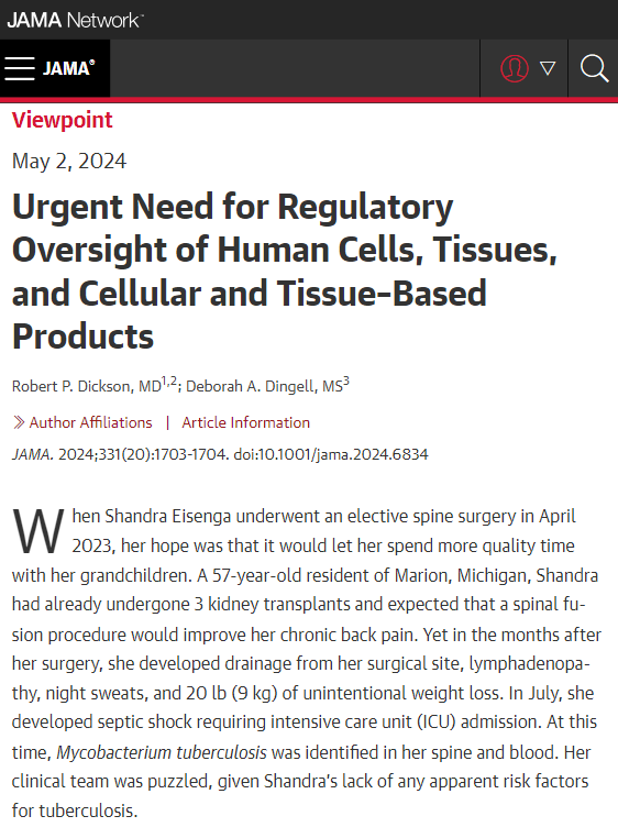 JAMA (@jama_current) on Twitter photo Viewpoint from <a href="/robertpdickson/">Robert Dickson</a> and <a href="/RepDebDingell/">Rep. Debbie Dingell</a> discusses the death of a patient caused by unregulated biological products and efforts to encourage federal government oversight of such products. ja.ma/3KjTBwi Viewpoint from <a href="/robertpdickson/">Robert Dickson</a> and <a href="/RepDebDingell/">Rep. Debbie Dingell</a> discusses the death of a patient caused by unregulated biological products and efforts to encourage federal government oversight of such products. ja.ma/3KjTBwi