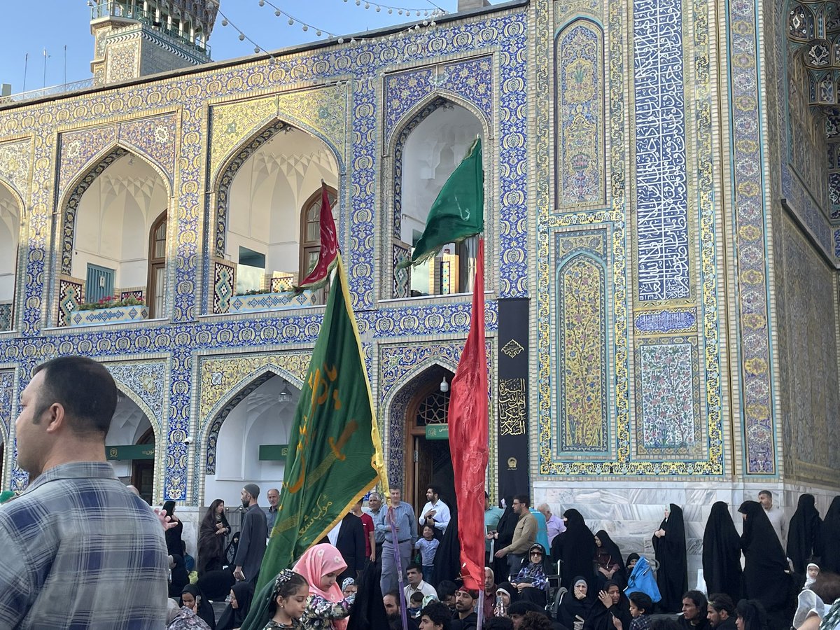 Black banners raised at the Shrine of Imam Reza for the upcoming commemoration of the martyrdom of his son, Imam al-Jawad (a)