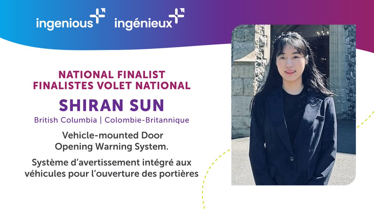 Meet the 2024 Ingenious + National Finalist from BC!

This vehicle-mounted door-opening warning system alerts both passengers and approaching cyclists. The prototype was successfully tested, demonstrating reliable performance in preventing dooring accidents. #IngeniousPlus