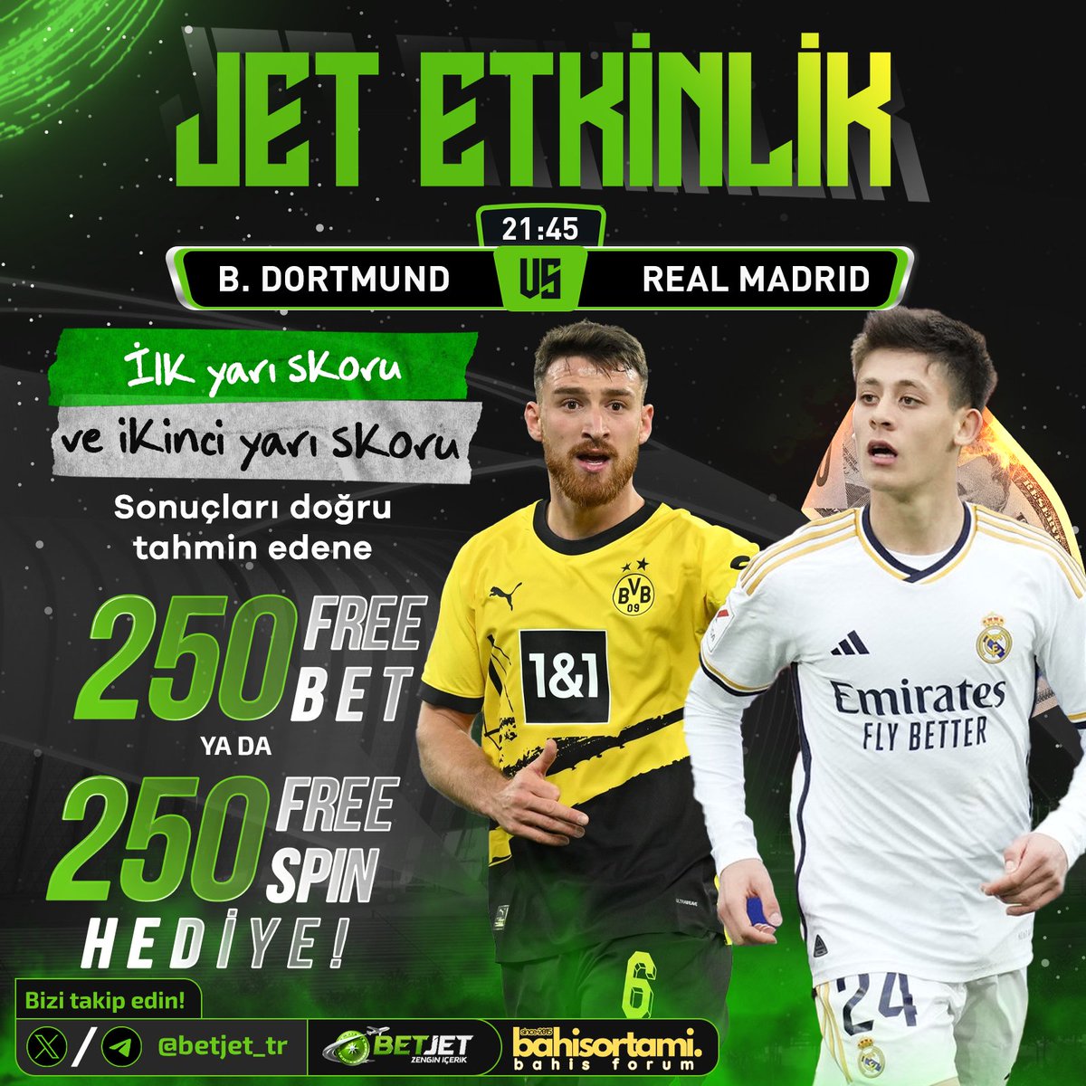 betjet_tr's tweet photo. 📣 #BetJet 'ten herkese 250 #freebet ya da 250 #freespin ! ✈️
🎲Tahminini yaz 👈
🔁Bu gönderiyi retweetle 👈
  🛗 3 arkadaşını etiketle 👈
👇🌐JET HIZINDA KAZANCIN ADRESİ🌐👇
https://t.co/CN67XtBksP - https://t.co/LimiR8LmFV
#spor #canlı #RMDBVB https://t.co/ZSRzE896Zi