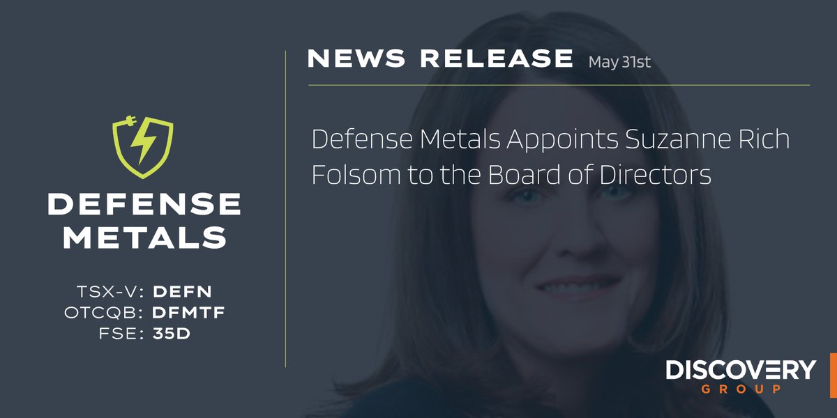 NEWS: Defense Metals Appoints Suzanne Rich Folsom to the Board of Directors

Learn more: defensemetals.com/_files/ugd/1b0…

$DEFN.v $DFMTF #mining #rareearths #batterymetals #criticalminerals #energytransition