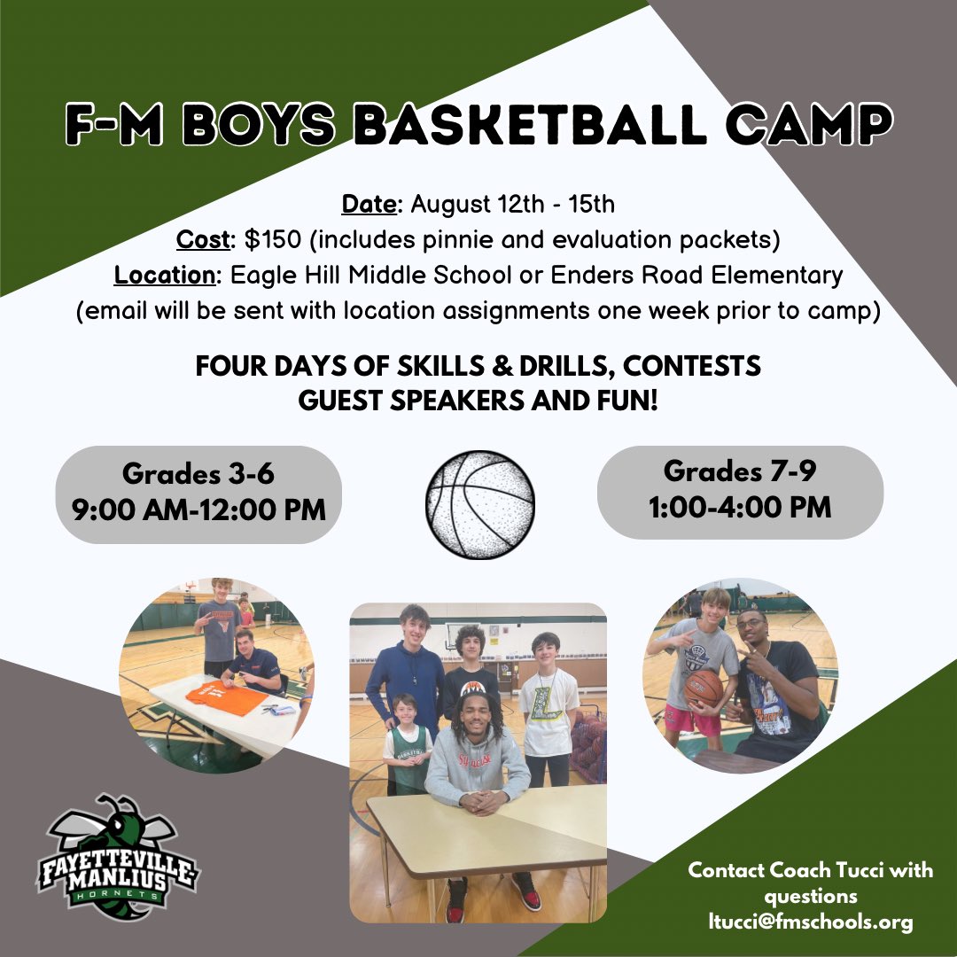 🚨2024 FM Boys Summer Camp🚨

Skills, Drills, Games, Contests, Guest Speakers, &amp; Fun! Come Join! 🏀

***Registration Link Below*** ⤵️
manliustown.recdesk.com/Community/Prog…