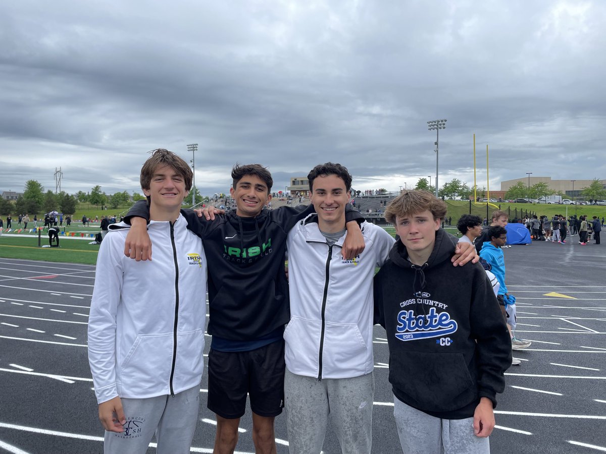 Irish ☘️ 4x800 wins Section 3 - Levi Cinnamo, Karm Goodburne, Austin Beaudette, and Boston Peterson.