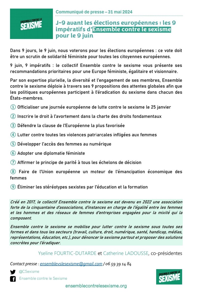Notre communiqué pour un scrutin européen de solidarité féministe 👇