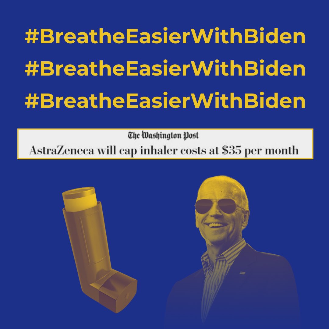 BREAKING! Starting tomorrow, June 1st, three of the world’s largest inhaler makers will cap the out-of-pocket cost for commonly used inhaler products at just $35 per month. This will amount to MASSIVE savings for Americans. AND A HUGE WIN FOR BIDEN! #BreatheEasierWithBiden