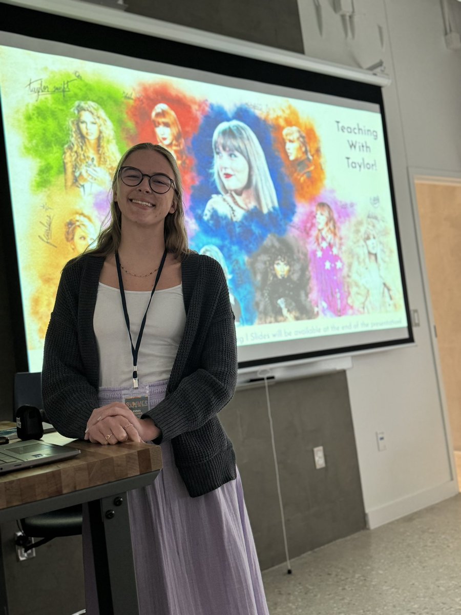 viv_ibarra's tweet photo. Ms. Swonke reminds us to “be a lover of what you do!” in her Taylor Swift themed presentation. @RFMSPirates #slbtb https://t.co/8egoKzX2TI