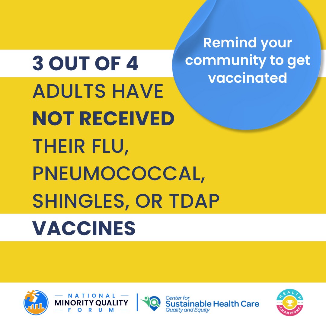 3 out of 4 adults have not received their flu, pneumococcal, shingles, or Tdap vaccines. Encourage members of your community to stay up-to-date on their adult vaccines! 

Learn more. loom.ly/5XkjpjU