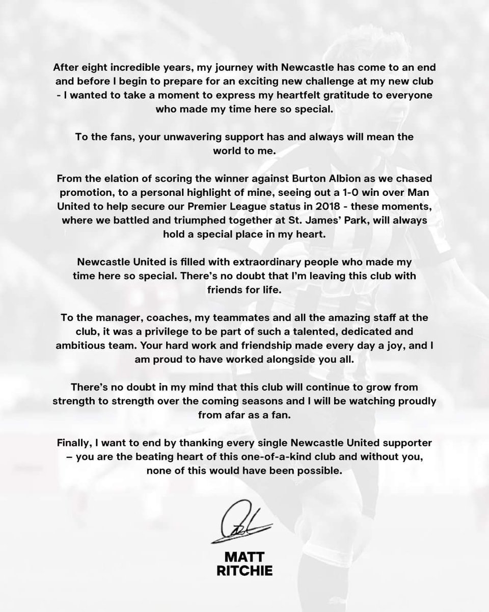 Magpie24_7's tweet photo. 🏴󠁧󠁢󠁳󠁣󠁴󠁿 A message from Matt Ritchie. The guy is pure class 🫶

#NUFC #NUFCFans #Newcastle https://t.co/xy1vfxdm7P