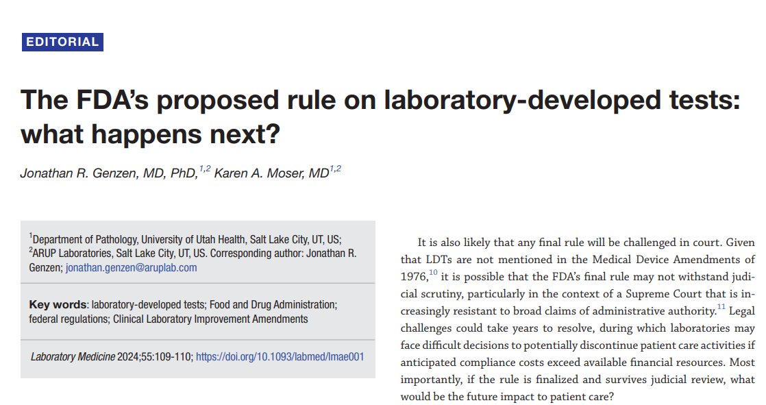 Kamran Mirza MD PhD - کامران مرزا (@kmirza) on Twitter photo 🚨 The FDA's proposed rule on #LDTs (Laboratory Developed Tests) could drastically impact patient care by limiting access to essential diagnostic tests! Timely editorial by Dr. Genzen and Dr. Moser in <a href="/LabMedjournal/">Lab Medicine</a> #HealthcareReform #Pathology #LDTs" bit.ly/4bZtoPs 🚨 The FDA's proposed rule on #LDTs (Laboratory Developed Tests) could drastically impact patient care by limiting access to essential diagnostic tests! Timely editorial by Dr. Genzen and Dr. Moser in <a href="/LabMedjournal/">Lab Medicine</a> #HealthcareReform #Pathology #LDTs" bit.ly/4bZtoPs