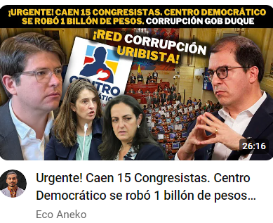 ABSOLUTO SILENCIO GUARDA LA PRENSA TRADICIONAL... Por eso este tipo de escándalos hay que darle, difusión, a través de reproducirlos (RT), para que los colombianos se enteren. Senadores del Centro Democrático, salpicados por el robo de un BILLÖN DE PESOS...