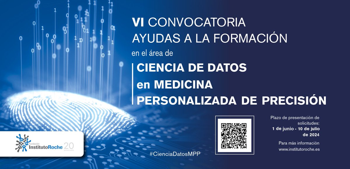 💥¡VI convocatoria de ayudas a la formación en #CienciaDeDatos! 🏆Otorgamos 4 becas para el Máster en Bioinformática y Ciencia de Datos en Medicina Personalizada de Precisión y Salud de @SaludISCIII @CNIOStopCancer @BSC_CNS @SEBiot_ 🔗institutoroche.es/premiosybecas/… | #CienciaDatosMPP