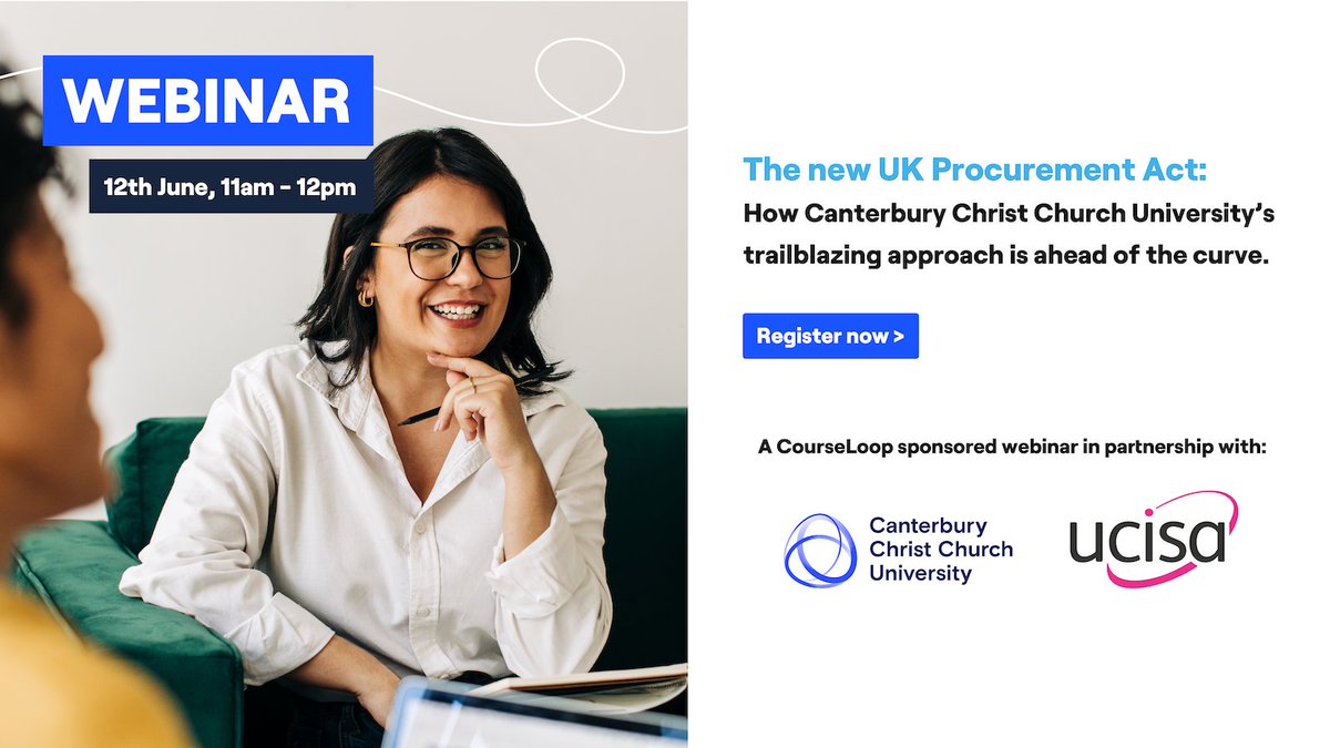 Please join CourseLoop, Canterbury Christ Church University and UCISA for an upcoming webinar on how CCCU’s innovative approach can serve as a model for other institutions navigating complex IT procurement. A must attend for any HE professional. Register: hubs.la/Q02z4qBG0